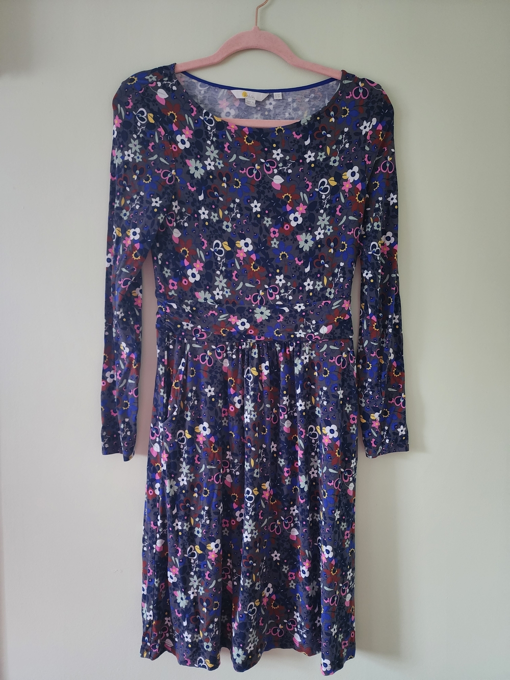 Boden Navy Floral Long-Sleeve Fit-and-Flare Dress